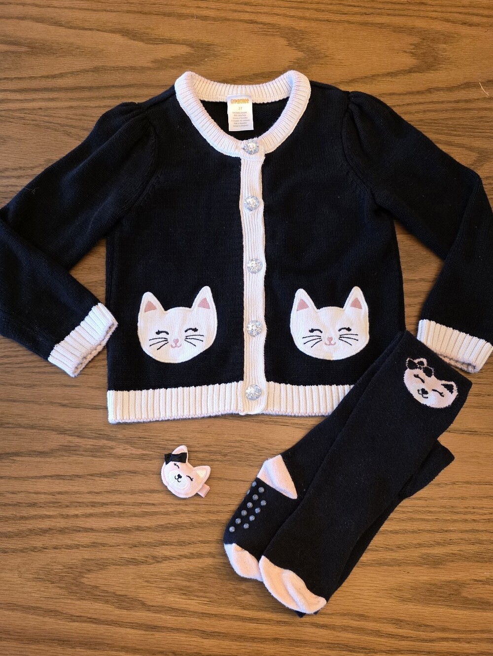 Gymboree Cable-Knit Kitty Diamond Sweater with Matching Stocking and Hair Clip